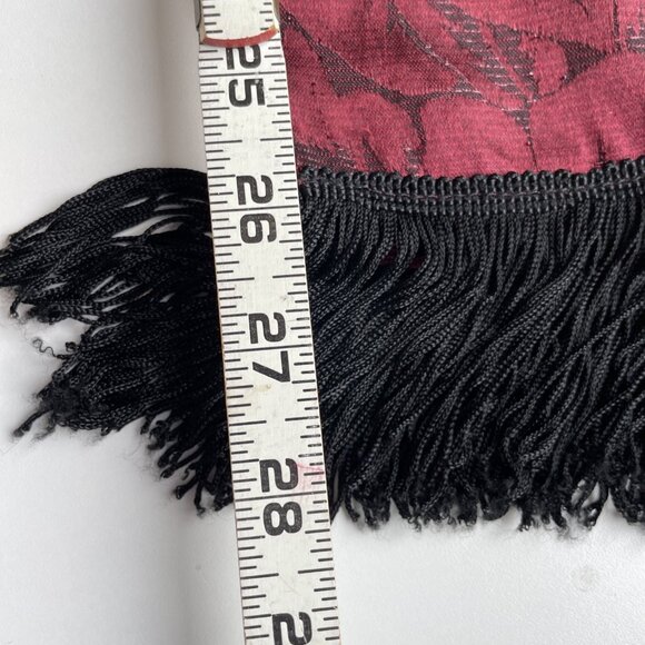 Vintage Italian Damask Scarf Burgundy Metallic Lame Fringe Opera Old Money 11X56 - Picture 6 of 9